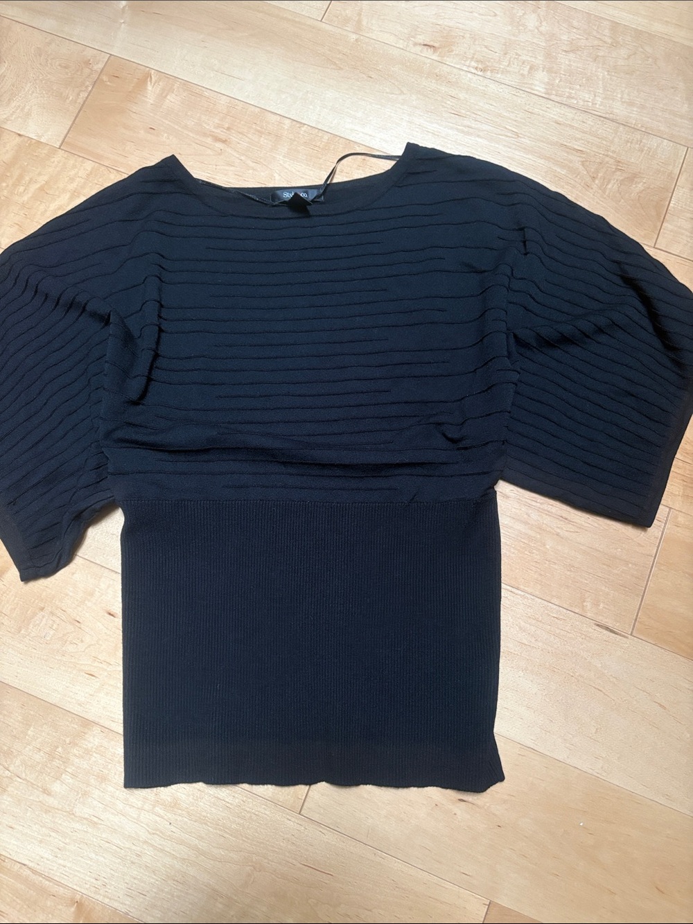Style & Co. Black Ribbed Wide-Sleeve Knit Topper